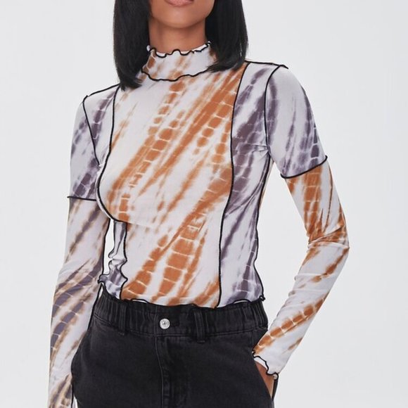 Sheer mesh tie dye cropped turtle neck, size L - Picture 1 of 5